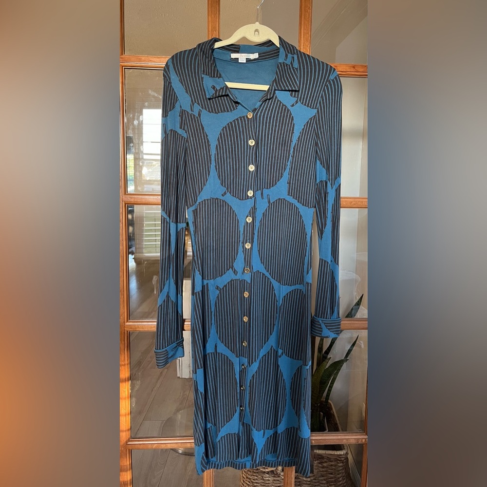 Boden blue and black leaf dress